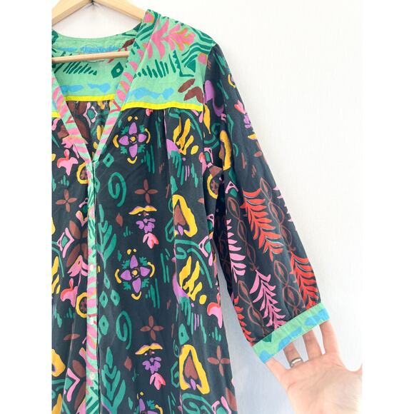 Be Boho Printed Maxi Dress Womens Medium Cotton Tiered Dress Indie Button Front - Picture 2 of 6